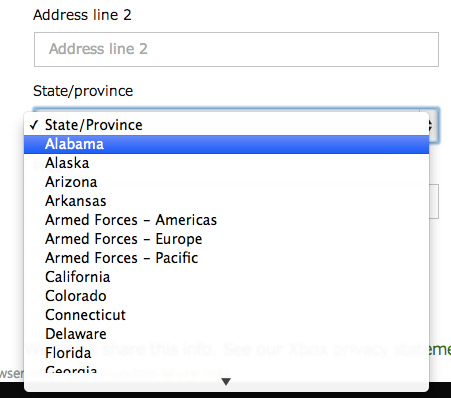 Xbox US States/Provinces